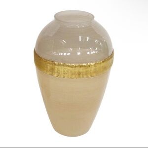 Elegant Gold-Trim Cream Decorative Vase
